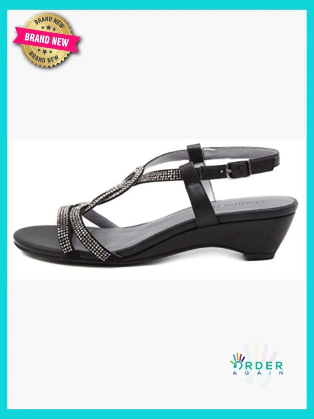 Demi-Wedge Dress Sandals Open Toe Slingback Wedge Heels Rhinestone Glitter